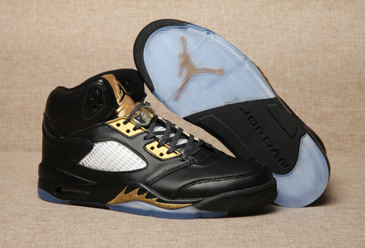 Air Jordan 5 Black Olympic Gold Medal Shoes - Click Image to Close